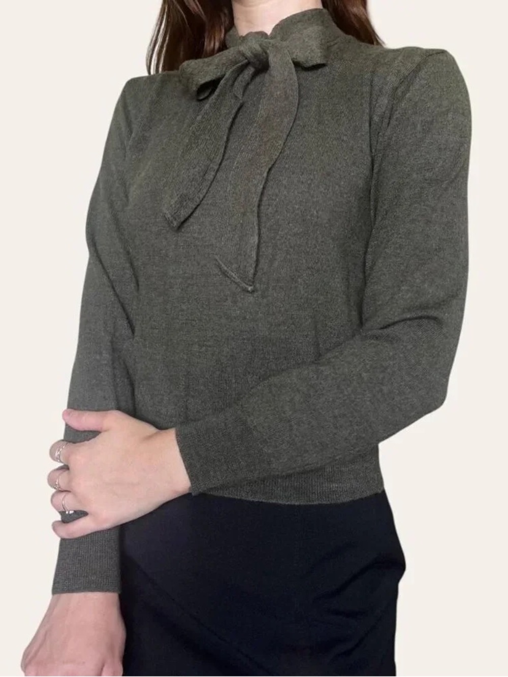 Tie-Neck Olive Green Sweater Top